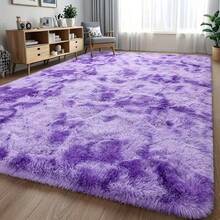 Tie-Dye Purple Shaggy Rug, With Rubber Backing, Rug Tape, Suitable For Bedrooms, Living Rooms, Dormitories, Home Decoration, Upgraded Anti-Slip, Fluffy, Moisture-Proof, Easy To Clean - Tie-dye Purple - View 1