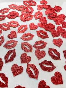 500pcs Red Lips/Heart Confetti, Glitter Paper Lip Cutouts, Versatile Party Decorations, For Wedding, Birthday, Anniversary, Bachelor Party, Christmas, New Year, Graduation, Bar/Bat - Multicolor - View 5