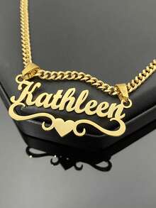 Customized Dainty Nameplate Necklace, Custom Name Stainless Steel Necklace, Personalized Nameplate, Golden Love Gold Name Necklace, 18K Gold Filled Name Necklace,Suitable For Women, Personalized Gift For Friends, Couples And Family, Special Design Birthday Gift Jewelry Gold Stylish,Fall Fashion,Vintage,Unisex,Simple,Casual,Hipster,Goth,Punk Custom,Personalized,Unique Ideal Gifts For Her Her,Boyfriend,Girlfriend,Dad,Mom,Family,Friends,Pets,Son,Daughter,Grandparents For Anniversaries,For Valentine's Day,For Mother's Day,For Birthdays,For Graduation,For Father's Day,For Weddings,For Daily Wear,For Party,For Prom - 彩色 - 查看 9