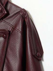 Seelio Autumn/Winter New Women's Fashion Minimalist Versatile Embossed Leather Jacket, European & American Style - Burgundy - View 6