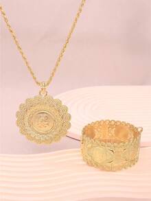 1 Set de Joyería Floral Metálica de Filigrana con Busto de Napoleón, para Festival de Oriente Medio, Novia de Boda, Collar y Pulsera para Fiesta Diaria, Ideas de Regalo para Mujeres, Ramadán - Conjuntos de joyería - Ver 6