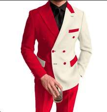 Two-Piece Suit Tuxedo Groom And Groomsmen Attire Wedding Banquet Attire - Trắng + Đỏ - Xem 1