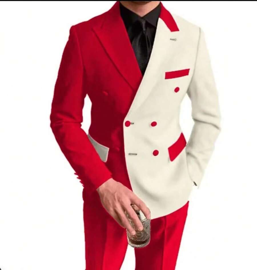Two-Piece Suit Tuxedo Groom And Groomsmen Attire Wedding Banquet Attire - Trắng + Đỏ - Xem 1