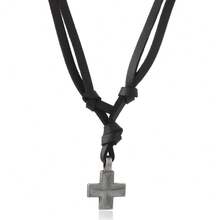 Hot Selling New Necklace Alloy Cross Accessories Simple Retro Woven Leather Necklace Unique Jewelrynecklace For Men - màu đen - Xem 6
