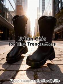 1 Paar Mädchen Mode Overknee Stiefel, Kinder Leder Absatz Plateau Stiefel mit Reißverschluss hinten, geeignet für Schule, Party, Urlaub, Lässig Tragen - Schwarz - Übersicht 6