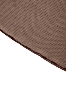 UREREM Đầm dài tay ôm sát thân, cổ vuông, màu trơn, chất liệu dệt kim gân, dây rút bên hông, trọng lượng 210g, kiểu dáng thanh lịch cho mùa xuân. - Cà phê - Xem 5