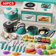 33件/44件/66件/76件儿童厨房玩具套装，适合男孩和女孩，包含烹饪用具、迷你炉灶、电饭煲、水果、搅拌器、炒菜器、切菜器和音乐餐具。