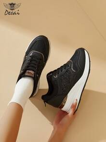 DESAI Women's Mesh Sequin Classic Sports Shoes, Breathable Niche Casual Shoes, Platform Increase Height Fashion Jogging Shoes, Versatile And Lightweight - Black - View 7