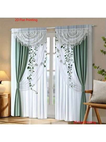 2 piezas Cortinas elegantes de estilo europeo con estampado, tela de piel de melocotón 100% poliéster, diseño de bolsillo para varilla, adecuado para sala de estar, dormitorio, cocina, cortinas estampadas por un solo lado, cortinas decorativas perfectas para todo el año con efecto de impresión 2D (el efecto de impresión no es multicapa)