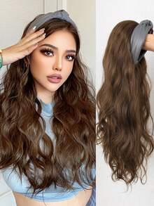 灰色打结皮质发箍(白色打结皮质发箍、绿色丝绒发箍)搭配大波浪假发 - 24英寸可拆卸合成假发,易于佩戴,长波浪发顶,适合日常和派对场合。 - 彩色 - 查看 2