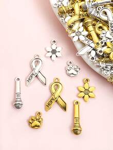 20个创意复古合金吊坠 - 麦克风/爪印/六瓣花/HOPE丝带设计,男女摇滚嘻哈可爱俏皮项链手链钥匙扣DIY多风格吊坠 - 中性风饰品工艺品制作配件批发 - 復古系列 - 查看 2