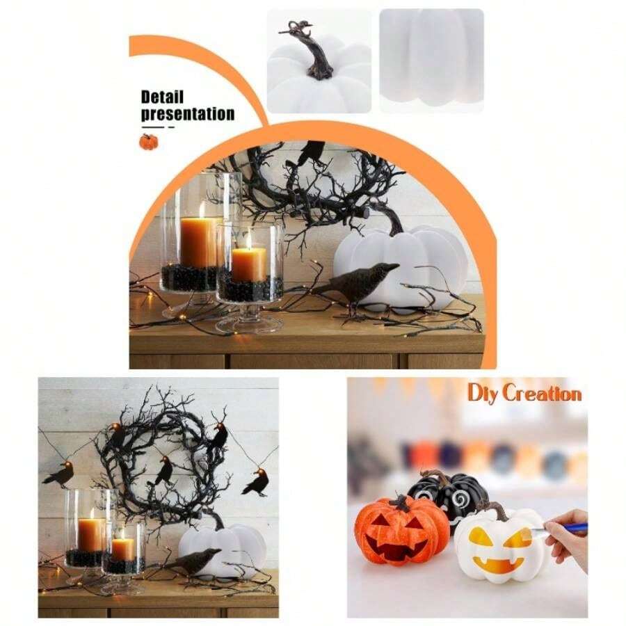 - Calabazas artificiales de espuma blanca de 5.9 pulgadas, calabazas pequeas, decoracin de cosecha de otoo, realista, manualidades, calabazas falsas para Halloween, Accin de Gracias, boda - Blanco - Ver 1