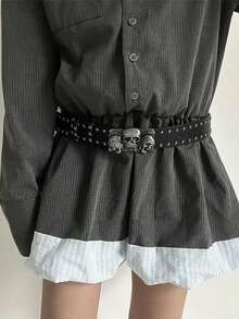 女士设计师腰带，高品质奢华品牌朋克哥特铆钉黑色牛仔裤，男女通用腰带，男士爪形骷髅扣腰带 - 彩色 - 查看 3