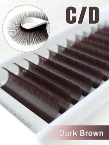 CoMango 12 filas de extensiones de pestañas individuales sintéticas de visón estilo C/CC/D/L/M, de 8-15mm de alta calidad, pestañas postizas de seda natural mate - Marrón Chocolate - Ver 3