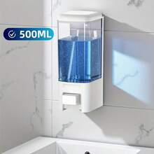 1/2个装壁挂式皂液器 - 白色 | 手动厨房/浴室防漏喷嘴容器，适用于液体/凝胶/洗发水/沐浴露/洗面奶，浴室皂液器，酒店浴室配件，现代浴室用品，厨房配件，厨房工具 - 白色 - 查看 2