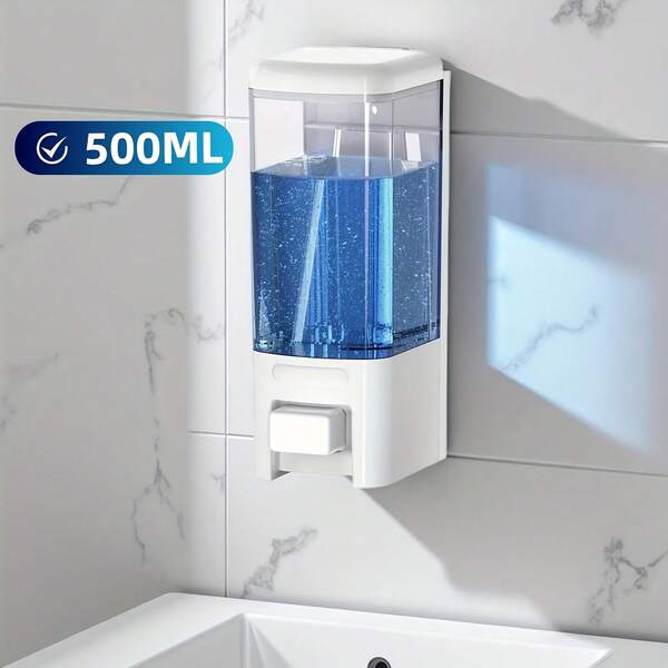 1/2个装壁挂式皂液器 - 白色 | 手动厨房/浴室防漏喷嘴容器，适用于液体/凝胶/洗发水/沐浴露/洗面奶，浴室皂液器，酒店浴室配件，现代浴室用品，厨房配件，厨房工具