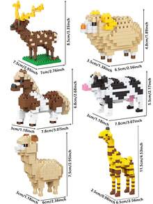 1776pcs Funny Cartoon Animal Building Blocks Set, Giraffe/Zebra/Deer/Antelope/Camel/Cow/Alpaca, Creative Educational DIY Model, Mini Assembly Blocks, Home Decor, Desk Ornament, Halloween/Christmas/Birthday Gift - Multicolor - View 7