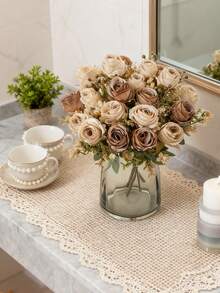 1/80PCS Artificial Rose Flowers Silk Roses Fake Plants For Spring Autumn Decorations, Wedding Vase For Home,Dining Room, Bedroom,Kitchen,Bathroom Decorations,Mother Day Gift, Festival Birthday Party Accessories, Outdoor Garden Decorations - Brown - View 4