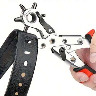 Leather Hole Punch Tool Kit - Manual Lever Mechanism, Precise Circular/Rectangular/Square/Star/Heart/Clover Shaped Holes - For Belts, Watch Straps, Leather Crafts, DIY Sewing Projects - Durable, Battery-Free, Includes Tweezers And Punching Tools