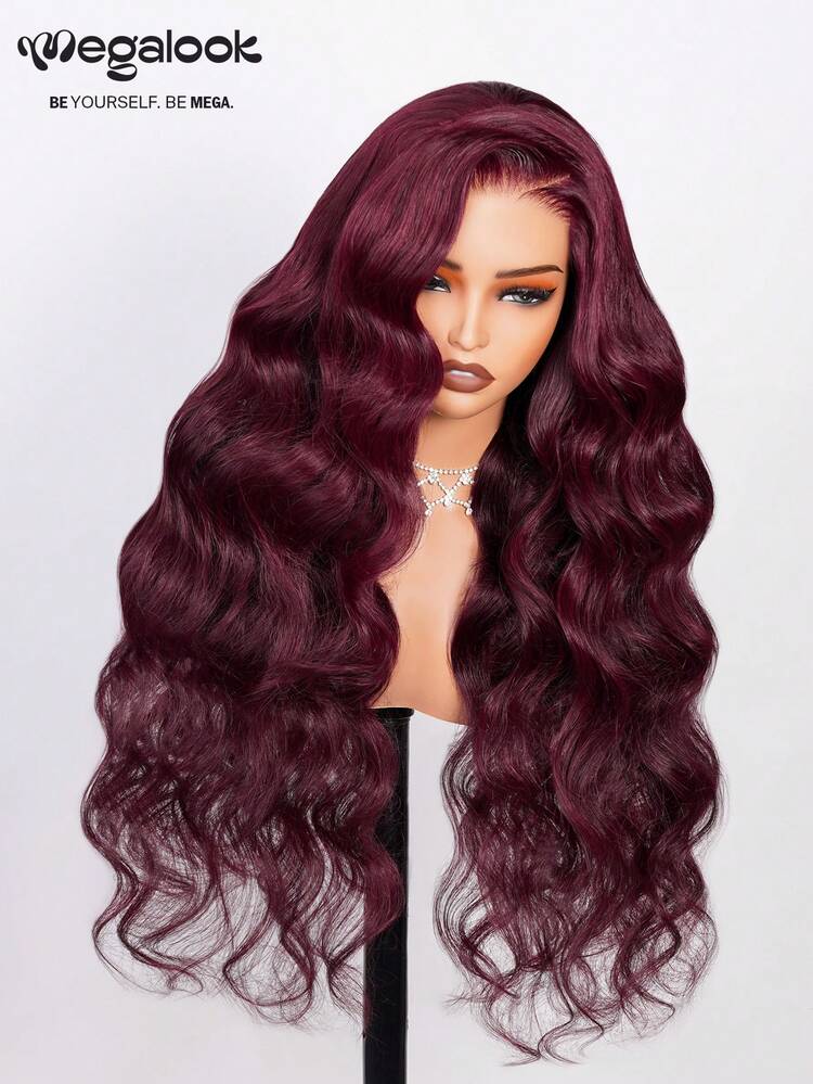 MEGALOOK 6x5 Inch Pre-Cut Lace Closure Human Hair Wig, Dark Plum Color, Suitable For Everyday Wear, Office Styling, Y2K Aesthetic, Outdoor, Best For Cosplay On Sundays, Campus, Christmas, Wedding, Halloween, Date Night, Charming Wig - S99JB - View 4