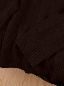 Suéter feminino de gola redonda com estilo vibrante, tecido de malha torcida, cor sólida, minimalista, casual, esportivo, ideal para o dia a dia, estilo urbano, perfeito para outono/inverno e Dia dos Namorados. - Castanho - Ver 5