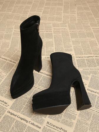 SHIGUNIANG 2026 Spring/Autumn New Elegant Black & Brown European Style Boots For Women, Thick Heel Super High Heel Pointed Toe Fashion Ankle Boots For Autumn/Winter