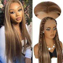 Stunning Brown MIxed Blonde Hair Synthetic Lace Front Wigs For Women 26 Inch Pre Plucked Long Straight Hair Wigs 13X4 HD Lace Wigs Glueless Heat Resistant Halloween Wigs Long Silky Straight For Daily Christmas Party Cosplay Use - Piano Color - View 11