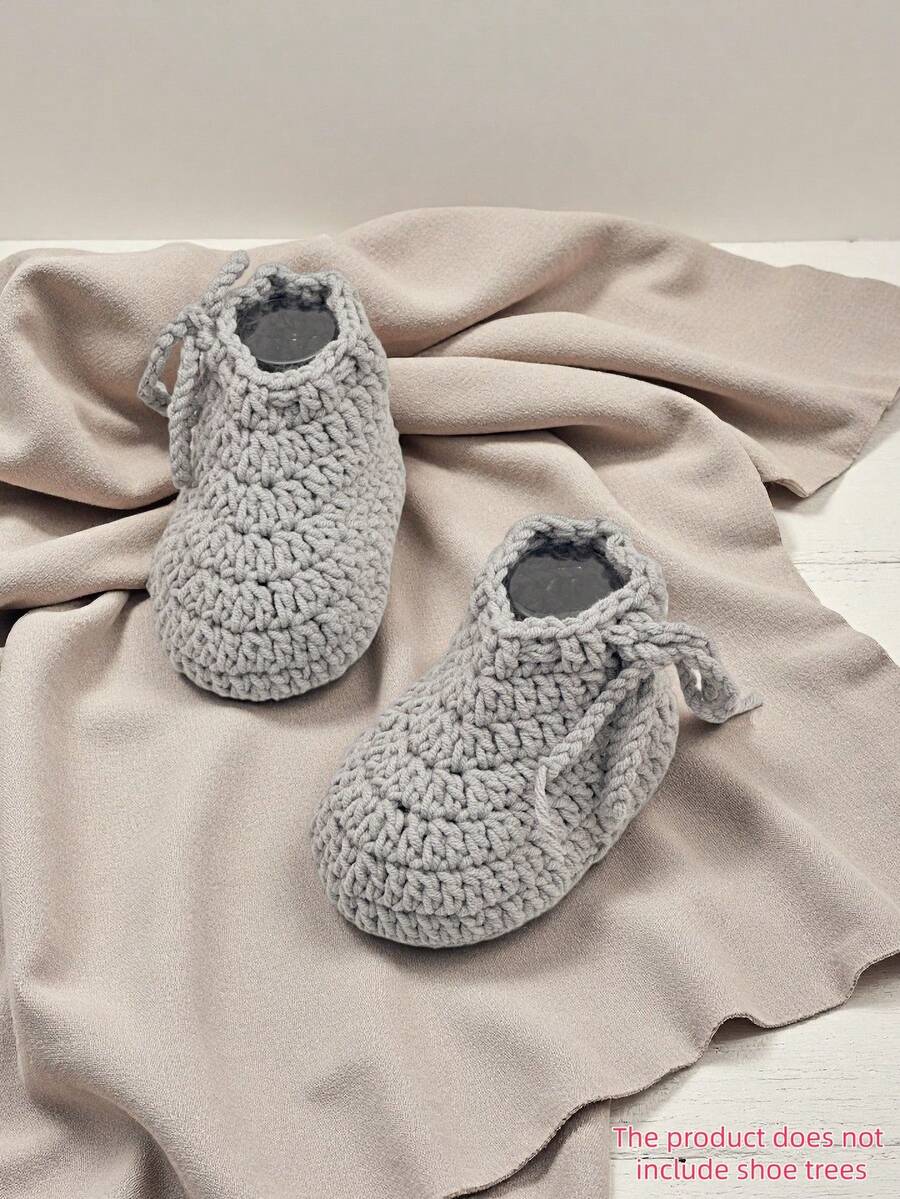 1 Pair Crochet Infant Booties, Handmade Knitted Infant Prewalker Socks For Indoor Floor Use - Light Grey - View 1