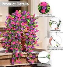 1/2/4/6pcs Hanging Artificial Petunia Flower Bouquet, Creative Silk Fake Flowers With Green Leaves, Long-Lasting, UV-Resistant, Non-Fading, Suitable For Home, Wedding, Garden Party, Patio, Balcony, Planter Box Decor, Valentine's Day Gift - Multicolor - View 5