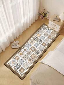 1 Set Elegant Multicolor Floral Pattern Rug, Light Beige, Approx. 3mm Thick, Super Soft & Absorbent, Lightweight Polyester Material, Rectangular Design, Rubber Backing For Durability & Comfort. Top Layer Fabric, Middle Foam, Bottom Rubber; Suitable For Kitchen, Bathroom, Entryway, Laundry Room, Etc. - Multicolor - View 7