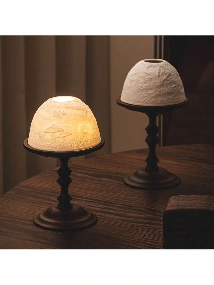 1 Bộ chân nến bằng gỗ óc chó cổ điển có chụp đèn bằng gốm trong mờ, chân nến thơm trang trí cho bàn ăn lãng mạn, tủ, tụ họp ngoài trời, chân nến bằng gỗ sáng tạo sang trọng dùng trong nhà - màu nâu - Xem 1