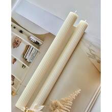 10inch Candle Sticks, Ribbed Taper Candles, Ivory, 4-Pack, Unscented{Inchsize_nameinch:InchRibbedinch,Inchcolor_nameinch:InchIvoryinch} - Ivory - View 5