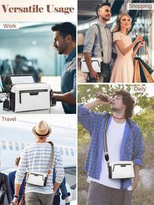 NEWHEY 男士斜挎包 小号纯素皮革斜挎包 绗缝肩包 配有可调节吉他肩带 防水手提包 旅行购物工作包 - 彩色 - 查看 6