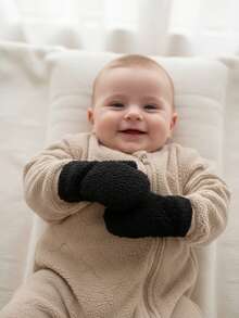 3 双幼儿男童半羊毛可爱简约手套，半羊毛卡其色，毛绒，厚保暖婴儿手套，防刮手套套 - 3pairs - 查看 7