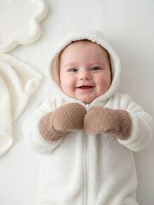 3 双幼儿男童半羊毛可爱简约手套，半羊毛卡其色，毛绒，厚保暖婴儿手套，防刮手套套 - 3pairs - 查看 8