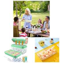 Cubiteras para Hielo de Silicona Con Tapa Y Cubo, Cubitera Silicona de Grado Alimenticio Cuchara para Congelador, Fcil liberacin Apilables Bandeja de 28 Moldes de Silicona Hielo Con Tapa Y Cubitera - inicial - Ver 1