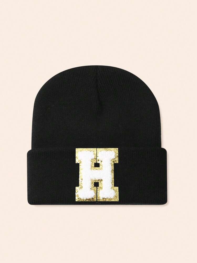 1pc Hat With 26 Alphabet Letters, Knitted Beanie For Baby Boys And Girls, Warm And Windproof For Outdoor And Daily Wear - Gold Label - Black Fluorescent Cap - View 94