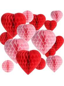 2 Stücke herzförmige Wabenpapierdekoration, Wabenkugeln geeignet für Valentinstag, Fotoprops, Hochzeitsdekoration, Jahrestag, Geburtstagsparty - Verschiedenfarbig - Übersicht 6