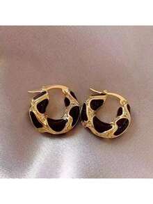 1 Pair Luxury Retro Enamel Drop Hoop Earrings, Suitable For Women To Wear Daily, Festivals, And Formal Occasions,Fashion Jewelry And Accessories - 紅色 - 查看 9