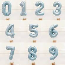 4pcs/Set 32-Inch Blue Digital Balloon Decorations, Featuring White Bows As Embellishments. Suitable For Birthday Party Decorations, Home Party Setup, And Various Festival Celebration Decorations - Blue - View 2