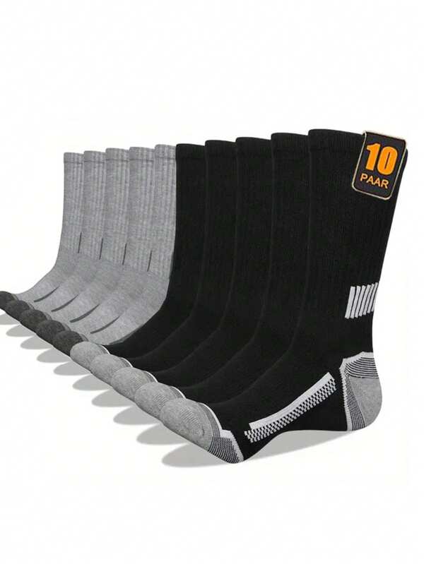 10 Pairs Men's Long Socks, Autumn/Winter Sports Crew Socks