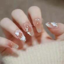 Blush Press On Nails Cute Coffin Medium Fake Nails Tips Full Cover Bling Cat Eyes False Nails For Women And FFgirls 24PCS{Inchcolor_nameinch:InchNails-06inch} - 指甲-06 - 查看 1