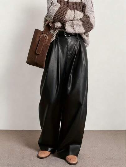 Melard PU 皮革阔腿裤，休闲复古风，通勤时尚之选。