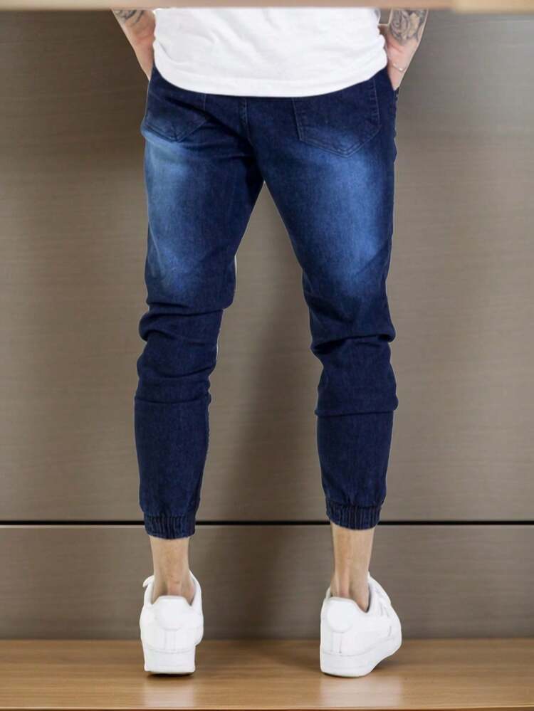 Kit Of 3 Men's Jogger Jeans, Black Twill Jeans, Men's Jogger Pants With Elastic Cuffs - Light Wash - View 4