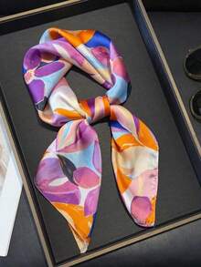1pc Handkerchief Plain Neck Scarf Colorful Graffiti Print Women Small Shawls Wraps Bandana Head Scarfs 70x70CM Square Headband Hijab Scarves - Nhiều màu - Xem 4