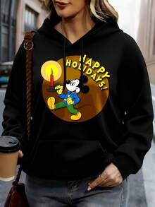 Disney Hoodie White Mickey Mouse Happy Holidays Christmas Design Casual Winter Wear - màu đen - Xem 1