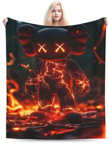 Kawss Kawaii Kaw Blanket Premium Anime Throw Blanket - Ultra Soft Flannel, Cartoon Print, Ideal Gift For Fans For Christmas & Birthday, For Sofa, Bed, Camping & Travel - 黑色 - 查看 2