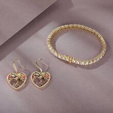 MDFUN 1 Peça Conjunto de Pulseira de Pedra de Zircônia Dourada Fashionable & Versátil de 4,0 mm + Brincos de Árvore da Vida de Coração Oco de Zircônia, Adequado para Uso Diário de Mulheres, Presente de Natal