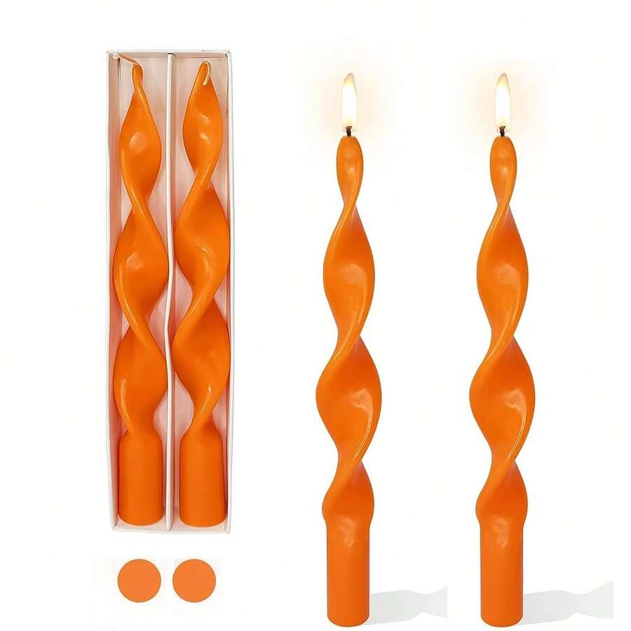 Pumpkin Taper Candles Twist Candlesticks,10 Inch Orange Spiral Candle Fall Candle Sticks Halloween Tapered Candles For Dinner Table Than1ks 1giving Decor-2pcs (17D-Orange){Inchcolor_nameinch:InchLIGHTORANGEinch,Inchsize_nameinch:Inch8INCHinch} - 淺橘色 - 查看 1