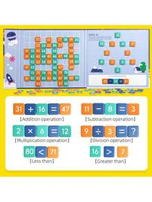 Kids Magnetic 1-100 Digit Board Set: 1-100 Math Operation Educational Toy For 3-8 Years Old, Foldable Playboard With Colorful Digital Blocks For Home & Travel Learning